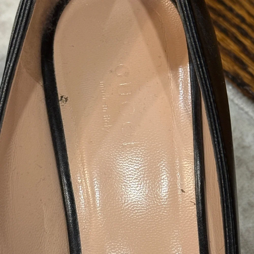 Gucci Black Leather Fringe Loafers with Gold Accent 37.5 - Picture 3 of 5